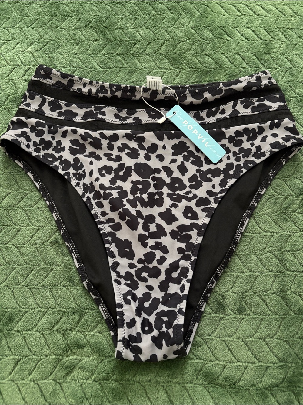 Popvil Leopard Mesh Bikini Bottom High Waist New S Mesh Stripes
